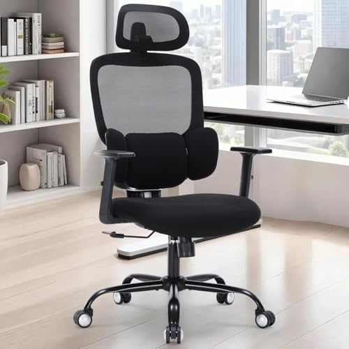 Office Chair Ergonomic Desk Chairs with Adjustable Lumbar Support & Headrest, Mesh High Back Home Office Desk Chairs with Adjustable Height Armrests, Comfy Swivel Task Computer Chair