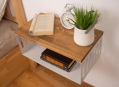 Floating Nightstand with White Metal Base, Wooden Top and Sturdy Metal Base, Minimalist Bedside Table, Wall Mounted Shelf, Bedside Shelf (Capetown) - color: Capetown