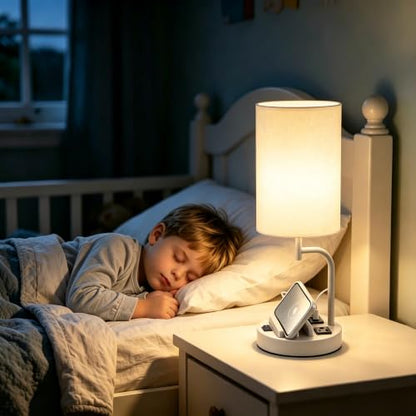 Dreamholder 2 Pack Table Lamp, Bedside Lamp with 3 USB Charging Ports & AC Outlet, USB Desk Lamp with 2 Phone Holders, Linen Fabric Shade Nightstand Lamps for Bedroom Living Room Office, Gray - color: Gray