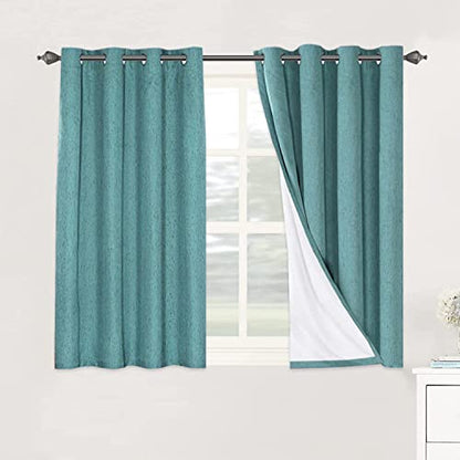H.VERSAILTEX Linen Blackout Curtains 45 Inches Long 100% Absolutely Blackout Thermal Insulated Textured Linen Look Curtain Draperies Anti-Rust Grommet, Energy Saving with White Liner, 2 Panels, Teal - color: Teal, size: 52"W x 45"L (Pack of 2)