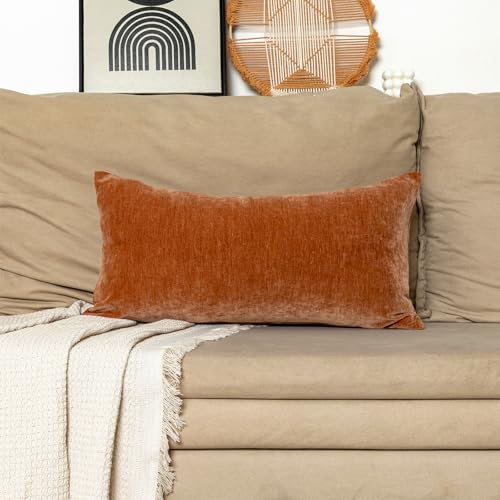JoraLion Chenille Lumbar Pillow Covers 12X24 inch Dark Orange | Solid Dyed Decorative Throw Pillow Covers, Plain Farmhouse Soft Chenille Cushion Case for Couch Sofa Bed Room, Pack of 1 - color: Dark Orange, size: 24" x 12" (Pack of 1)