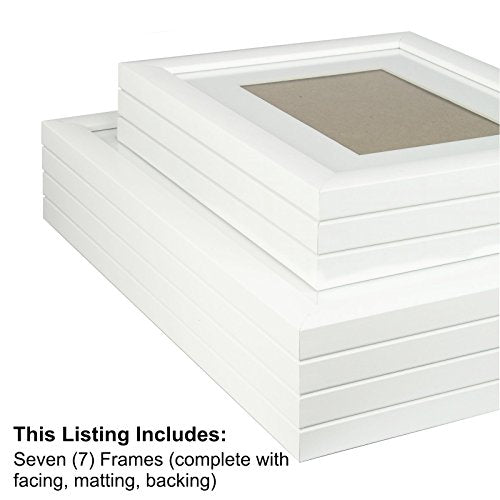 Craig Frames 23247812 Picture Frame 7-Piece Wall Set, White Frames, White Display Mats - color: 622FSET01S07Z White Frame Set