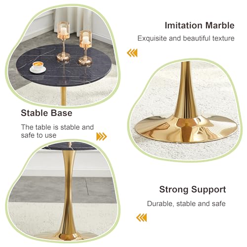 31.5" Round Dining Table, Mid-Century Modern Tulip Table with Thickened Tabletop & Metal Pedestal, Circle Bistro Table for Kitchen, Small Places, Apartments, Cafe - color: Grey Gold, size: 31.5" dining table