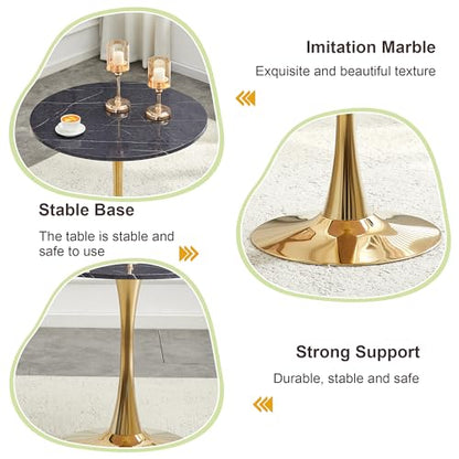 31.5" Round Dining Table, Mid-Century Modern Tulip Table with Thickened Tabletop & Metal Pedestal, Circle Bistro Table for Kitchen, Small Places, Apartments, Cafe - color: Grey Gold, size: 31.5" dining table