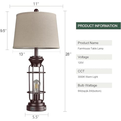 Reaketon Farmhouse Table Lamps for Living Room Set of 2, 28" Dimmable Touch Control Table Lamp with Oil Rubbed Bronze Finish, Bedroom Lamps for Nightstand, 4 Bulbs Included - color: Oil-Rubbed Bronze