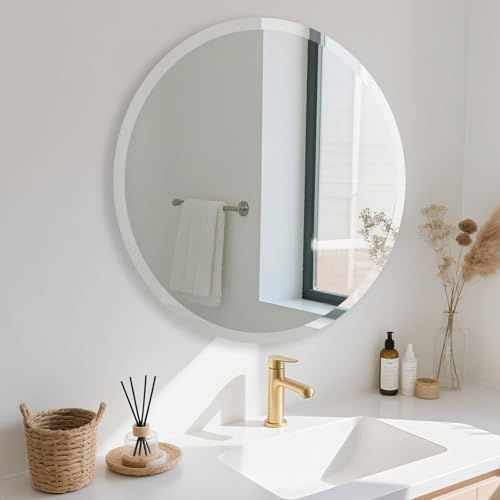 Frameless Round Mirror 30 Inch, Round Mirror with 1 inch Beveled Edge, Beveled Bathroom Mirrors for Vanity, Living Room, Entryways - size: 30"L x 30"W