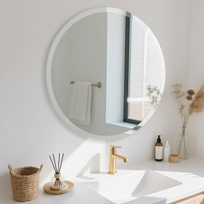 Frameless Round Mirror 30 Inch, Round Mirror with 1 inch Beveled Edge, Beveled Bathroom Mirrors for Vanity, Living Room, Entryways - size: 30"L x 30"W