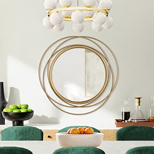 32 Inch Gold Round Wall Mirror, Decorative Hanging Mirror with Hand-Applied Gold Leaf Metal Frame for Entryway, Living Room, Bathroom, Hallway - color: Gold, size: 31.5"L x 31.5"W