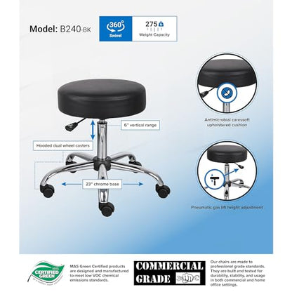 Boss Office Products Antimicrobial Vinyl Medical Spa Stool in Black - color: Black, style: No Back Cushion