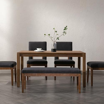 Linen Dining Bench Upholstered Entryway Bench Farmhouse Shoe Bench Seat Ottoman for Hallway Living Room Bedroom End of Bed Dining Room Kitchen, 45.5" Long, Charcoal - color: Linen, Charcoal