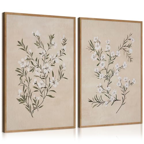 Vintage Botanical Wall Art Neutral Floral Prints Farmhouse Flower Canvas Wall Decor Watercolor Wildflower Pictures Nature Minimalist Artwork for Living Room Bedroom 12x16 Inch Unframed Set of 2 - color: White Floral Prints, size: 12x16 Inch Unframed
