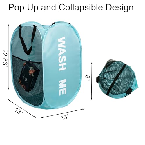 Mesh Laundry Hamper 2Pack Pop Up Hamper with Strong Handles, Collapsible Laundry Basket for Home, Bathroom, Bedroom, Travel Storage Hamper(Grey + Sky Blue) - color: Grey + Skyblue