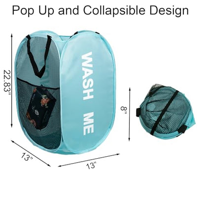 2Pcs Dirty Clothes Hampers for Laundry Foldable Mesh Pop Up Hampers | Collapsible Laundry Baskets Travel Cruise Hampers Blue Space Saving Easy to Carry for Laundry Room, College Dorms, Bedroom - color: Sky Blue - 2Pack