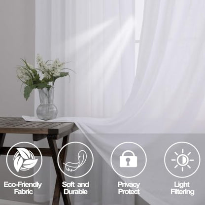 White Back Tab Linen Blend Sheer Curtains for Living Room 42x84 Inch Length - color: White, size: 42"W x 84"L (Pack of 2)