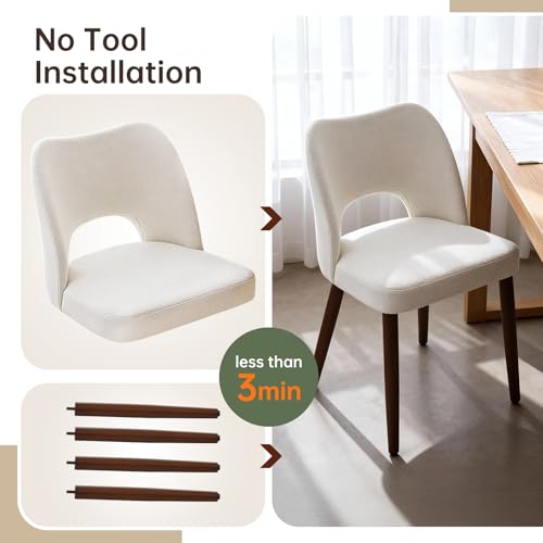 GarveeHome Dining Chairs Set of 4, Modern Hollow Back Dining Room Chair | Upholstered Kitchen Chairs with Adjustable Foot Pads, Wooden Dinner Chair for Kitchen Dining Room, White - color: Hollow White-brown Legs