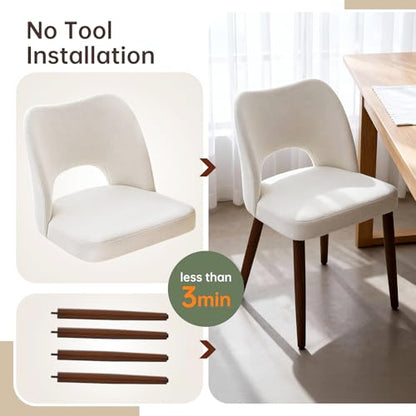 GarveeHome Dining Chairs Set of 4, Modern Hollow Back Dining Room Chair | Upholstered Kitchen Chairs with Adjustable Foot Pads, Wooden Dinner Chair for Kitchen Dining Room, White - color: Hollow White-brown Legs