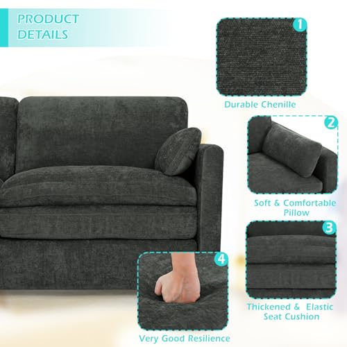 3 Pieces Chenille Sofa Set w/Two Arm Pillows, Grey | Upholstered Loveseat & 2 Pieces 3-Seater Sofa w/Soft Cushions, Modern 2-Seat & 3-Seat w/High-Density Foam for Living Room - color: Grey, size: 69" & 89" & 89" Sofa Set