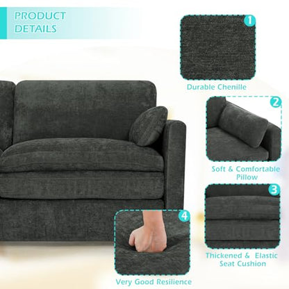 3 Pieces Chenille Sofa Set w/Two Arm Pillows, Grey | Upholstered Loveseat & 2 Pieces 3-Seater Sofa w/Soft Cushions, Modern 2-Seat & 3-Seat w/High-Density Foam for Living Room - color: Grey, size: 69" & 89" & 89" Sofa Set