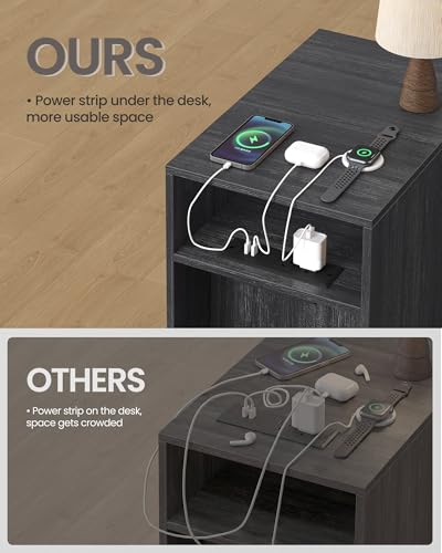 VASAGLE End Table with Charging Station, Narrow Side Table, Nightstand - color: Charcoal Gray