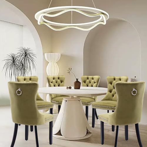 Velvet Upholstered Dining Chairs Set of 8, Modern Style Kitchen Side Chairs with Nailhead Trim and Wood Legs,Metal Pulling Ring for Dining Room Living Room(Olive Green) - color: Olive Green, size: Set of 8