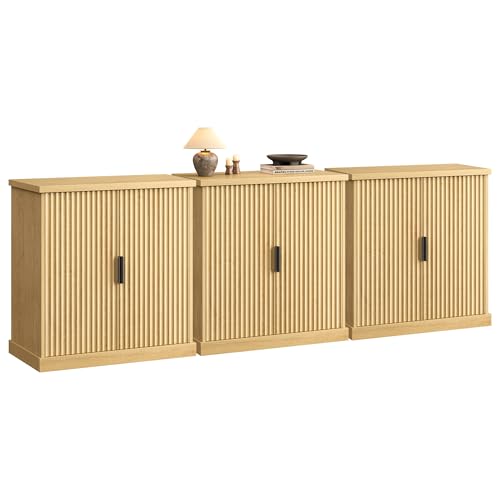VASAGLE MAXE Collection - Buffet Cabinet Set of 3, Fluted Console Cabinet, Sideboard with Adjustable Shelf, Mid Century Modern Buffet Table, 15.8 x 29.9 x 31.5 Inches, Oak Beige UZH2507023 - color: Oak Beige, size: 29.9"W, style: 3 Pack