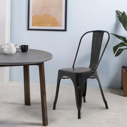 Dopinmin Modern Black Metal Dining Chairs Set of 4, Stackable, Indoor/Outdoor Patio Chairs, 18' Seat Height - color: Black