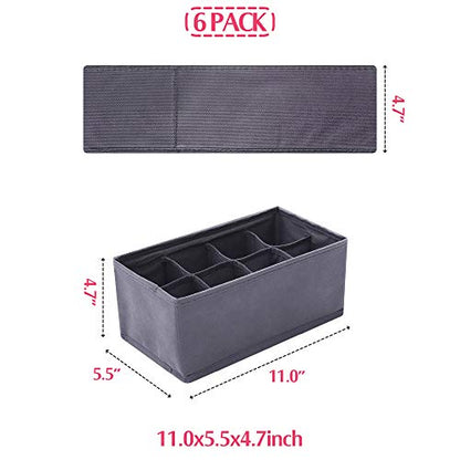 DIOMMELL 6 Pack Foldable Cloth Storage Box Closet Dresser Drawer Organizer Fabric Baskets Bins Containers Divider for Clothes Underwear Socks Lingerie Clothing, Dark Grey 00-0600 - color: Dark Grey