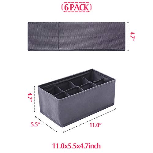 DIOMMELL 6 Pack Foldable Cloth Storage Box Closet Dresser Drawer Organizer Fabric Baskets Bins Containers Divider for Clothes Underwear Socks Lingerie Clothing, Dark Grey 00-0600 - color: Dark Grey