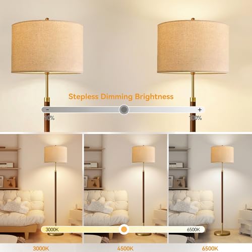 ILLMTW Wood Floor Lamp for Living Room,Bedroom,Vintage Mid Century Modern Standing Lamp with Remote Dimmable,Boho Gold Tall Lamp Fabric Lamp Shade Floor Lights Bohemian Tiffany Style - size: 11-Floor Lamp