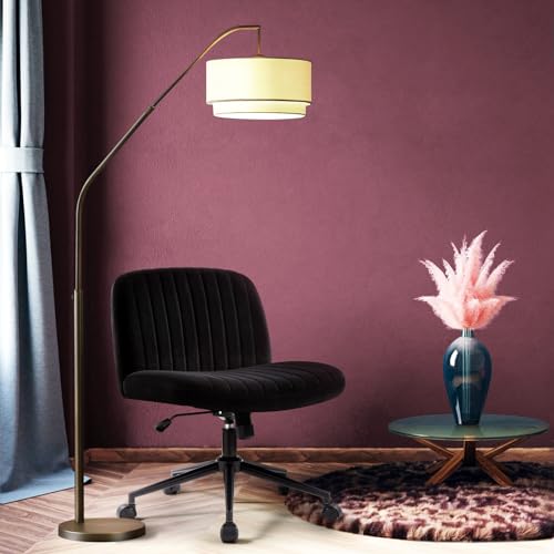 IWMH Criss Cross Office Chair with Wheels Cross Legged Desk Chair Armless | Black Computer Chair Vanity Chair Wide Seat Swivel Task Chair for Home Office Bedroom Make Up Small Space Height Adjustable - color: Black With Wheels