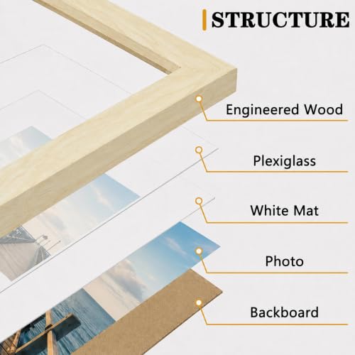 HEART ART 8x8 Natural Wood Picture Frame 4x4 with Mat Set of 9 | Gallery Wall Frame Set, Collage, Square Picture Frames - color: Natural Wood, size: 8x8 for 4x4