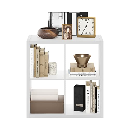 Furinno Cubicle Book Shelf, 4-Cube Bookshelf, Extra Thick Frame Reversible Bookcase with Open Back, 14.6 x 30 x 30, for Living Room, Bedroom, Home Office, Plain White - color: Plain White, size: 4-Cube