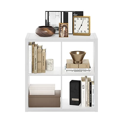 Furinno Cubicle Book Shelf, 4-Cube Bookshelf, Extra Thick Frame Reversible Bookcase with Open Back, 14.6 x 30 x 30, for Living Room, Bedroom, Home Office, Plain White - color: Plain White, size: 4-Cube