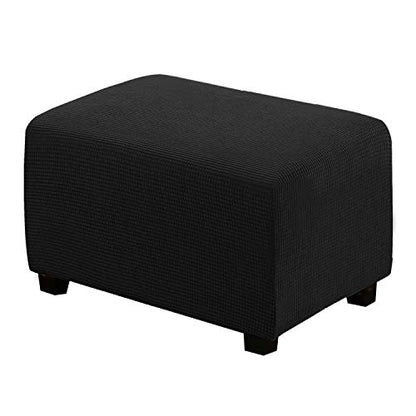 H.VERSAILTEX Ottoman Cover Slipcover Rectangle Fit Length 29"-34" Footrest Sofa Slipcovers Stool Cover Footstool Protector Covers Feature Stretch Thick Soft Jacquard Fabric Removable Washable - Black - color: Black, size: Rectangle-Large