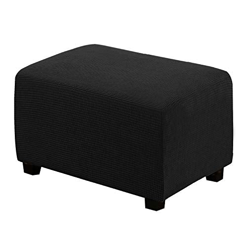 H.VERSAILTEX Ottoman Cover Slipcover Rectangle Fit Length 29"-34" Footrest Sofa Slipcovers Stool Cover Footstool Protector Covers Feature Stretch Thick Soft Jacquard Fabric Removable Washable - Black - color: Black, size: Rectangle-Large