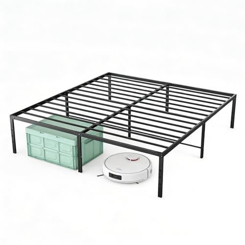 Sweetcrispy King Size Metal Bed Frame, Platform Bed Frame, 16 Inch | Easy Assembly, King Size 16 Inch Platform Bed Frame, Heavy Duty Metal Foundation Frame, Noise-Free Sturdy Steel Slats - color: 16 Inch Black, size: King (U.S. Standard)