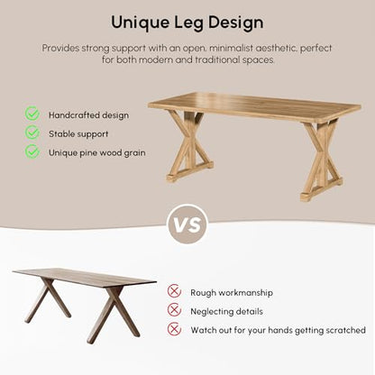 homary 70.9" Solid Wood Executive Desk, Rustic Farmhouse Home Office Desk with X-Trestle Base, Large Writing & Computer Table for Home Office, Study or Dining Space - size: 70.9"L x 31.5"W x 29.5"H