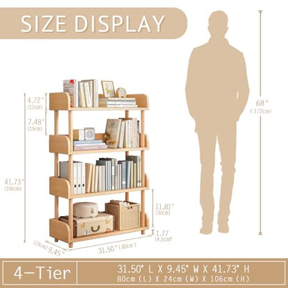 4-Tier Wooden Open Bookcase, Oak | Modern Display Bookshelf with Top Edge, Solid Wood Frame, Home and Office Storage - color: Oak, size: 4-tier