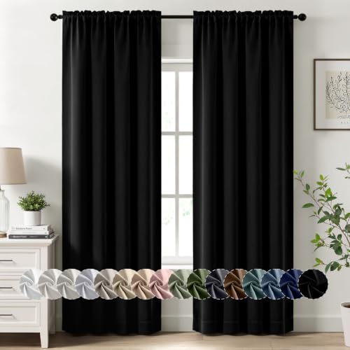 MIULEE Black Blackout Curtains for Bedroom Living Room 40"x72" Long 2 Panel | Thermal Insulated, Room Darkening Drapes, Rod Pocket, Noise Reduction, Light Blocking, Solid Window Treatments - color: Black, size: 40"W x 72"L (Pack of 2)