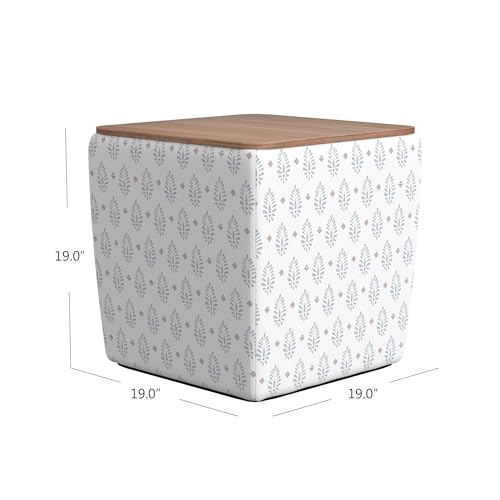 HomePop 19" Storage Ottoman with Wood Top - Sage Paisley Medallion Cream - color: Sage Paisley Medallion Cream