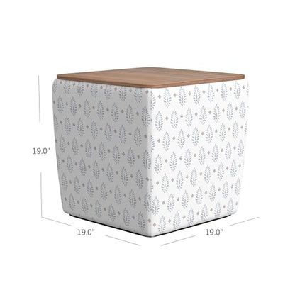 HomePop 19" Storage Ottoman with Wood Top - Sage Paisley Medallion Cream - color: Sage Paisley Medallion Cream