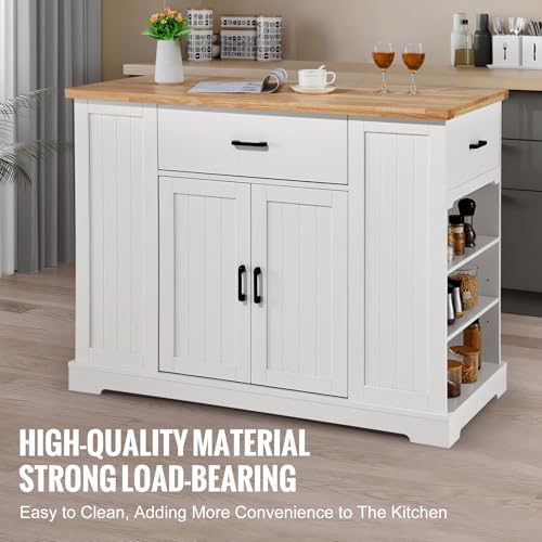 VEVOR 46" Wood Top Breakfast Bar with Storage Cabinet, Farmhouse Kitchen Table with Adjustable Shelf, Drawer, for Dining Kitchen Living Room, White - color: White
