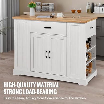 VEVOR 46" Wood Top Breakfast Bar with Storage Cabinet, Farmhouse Kitchen Table with Adjustable Shelf, Drawer, for Dining Kitchen Living Room, White - color: White