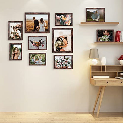 LUCKYLIFE Picture Frame Set 10-Pack, Gallery Wall Frame Collage with 8x10 5x7 4x6 Frames in Brown Finishes - color: Brown