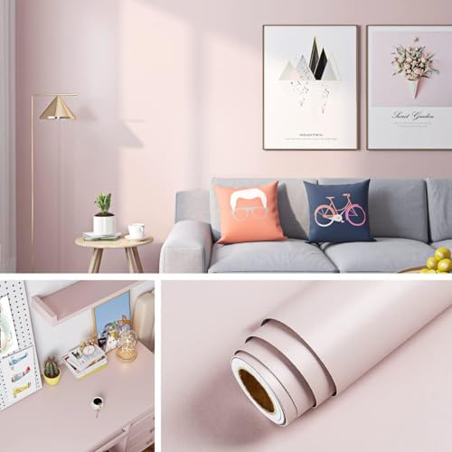Livelynine 15.8X591 Baby Pink Wallpaper Stick and Peel Renter Friendly Wall Self Adhesive Wallpaper for Bedroom Girls Kids Room Nursery Sticky Pink Contact Paper Peel and Stick Waterproof Rose Gold - color: Pastel Pink, size: 15.8" x 591"