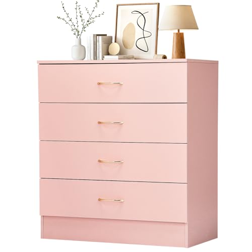 Karl home Pink 4 Drawer Dresser, Modern Small Chest of Drawers | Compact Dresser Chest with 4 Storage Drawers, Multipurpose Furniture for Bedroom, Nursery, Hallway, Living Room, Closet - color: Pink, size: 13"D x 26"W x 28.7"H (4 Drawers)