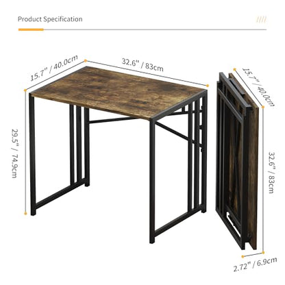 Lutown-Teen 32 inch Small Folding Computer Desk, Rustic Brown | Writing Gaming Computer Desk for Small Spaces, No Assembly Required Home Office Desk - color: Rustic Brown, size: 32 Inch