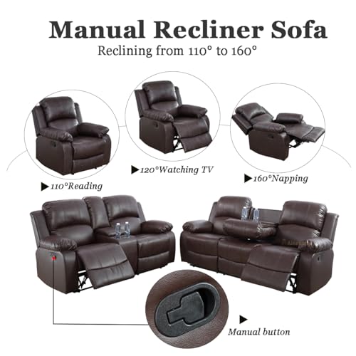 A Ainehome Living Room Furniture Set Leather Recliner Sofa Set Loveseat Chair Furniture Sofa Set for Living Room/Small Space/Rv/House/Office/Theater Seating (A-Brown Leather, Sofa+Loveseat) - color: A-brown Leather, size: Sofa+Loveseat