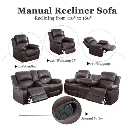 A Ainehome Living Room Furniture Set Leather Recliner Sofa Set Loveseat Chair Furniture Sofa Set for Living Room/Small Space/Rv/House/Office/Theater Seating (A-Brown Leather, Sofa+Loveseat) - color: A-brown Leather, size: Sofa+Loveseat
