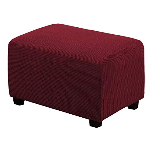 H.VERSAILTEX Ottoman Cover Slipcover Rectangle Fit Length 29'-34' Footrest Sofa Slipcovers Stool Cover Footstool Protector Covers Feature Stretch Soft Jacquard Fabric Removable Washable - Burgundy - color: Wine/Burgundy, size: Rectangle-Large